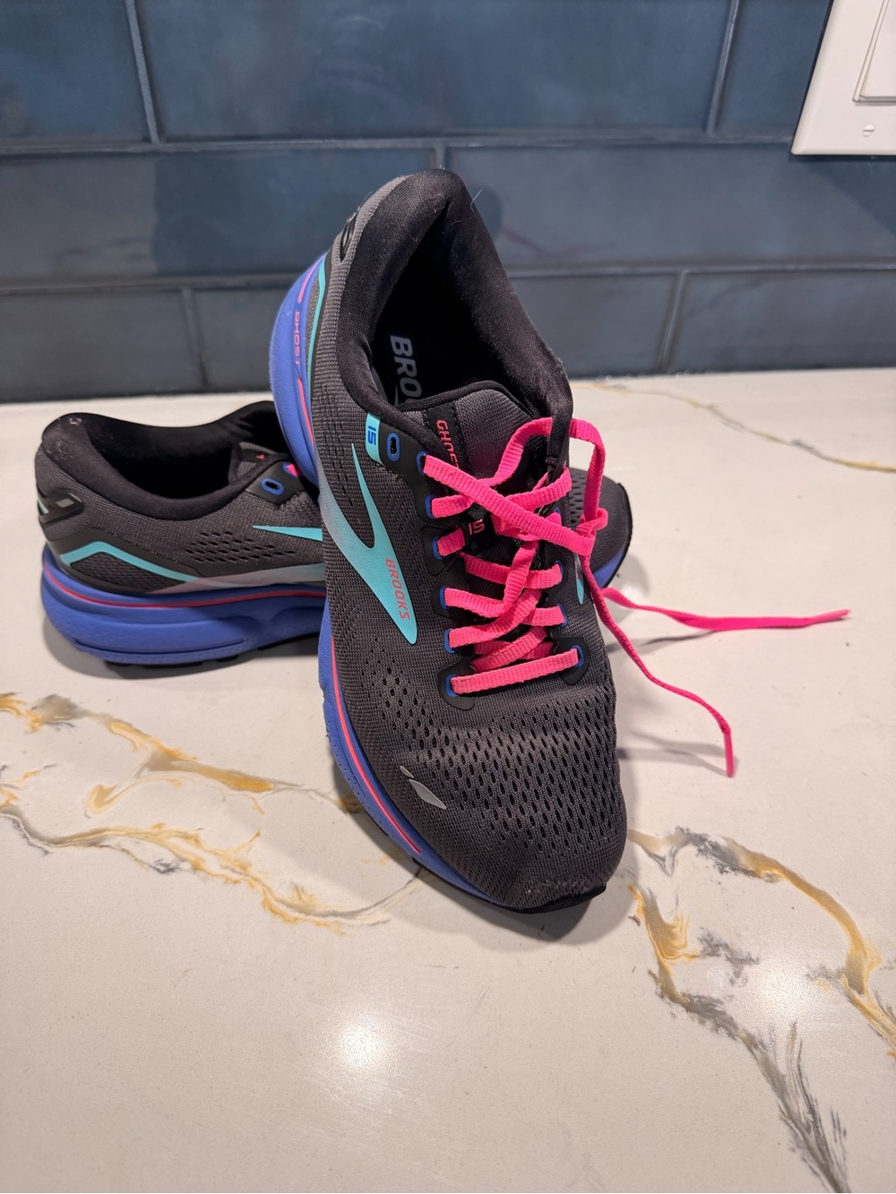Brooks Women's Black Running Shoes with Pink Laces & Teal Accents